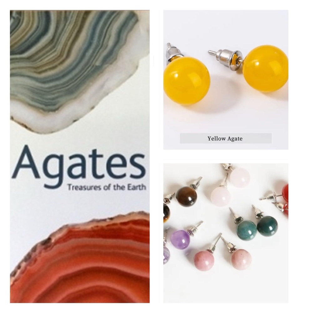 🐘 Natural Yellow Agate Stainless Steel Stud Earrings